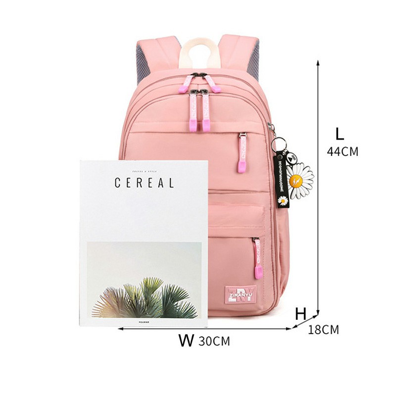 Nylon School Bags for Girls, Water Resistant Book Bags with Laptop Compartment Casual Baclpacks - Pink