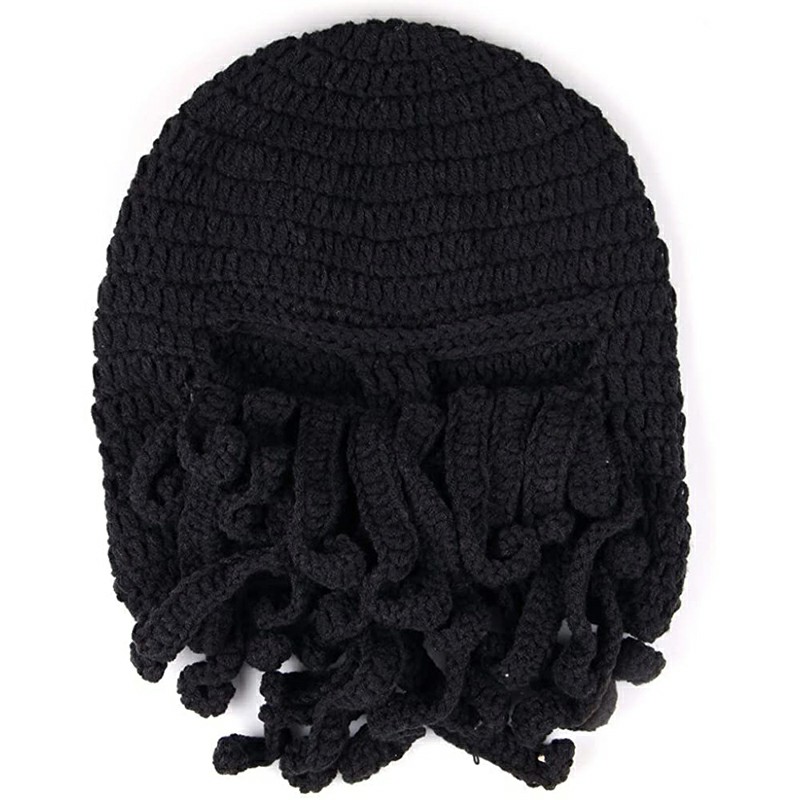 Octopus Beard Beanie Hat Warm Knit Funny Hat for Costume Party or Outdoor Activities - Black