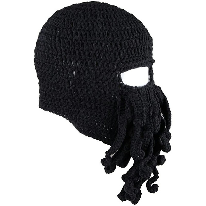 Octopus Beard Beanie Hat Warm Knit Funny Hat for Costume Party or Outdoor Activities - Black
