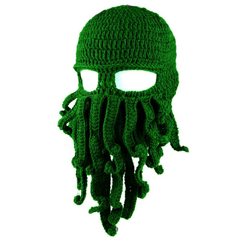 Octopus Beard Beanie Hat Warm Knit Funny Hat for Costume Party or Outdoor Activities - Green