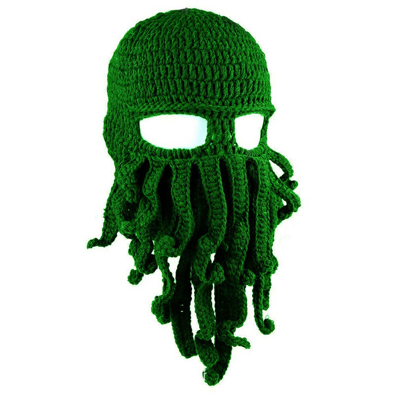 Octopus Beard Beanie Hat Warm Knit Funny Hat for Costume Party or Outdoor Activities - Green