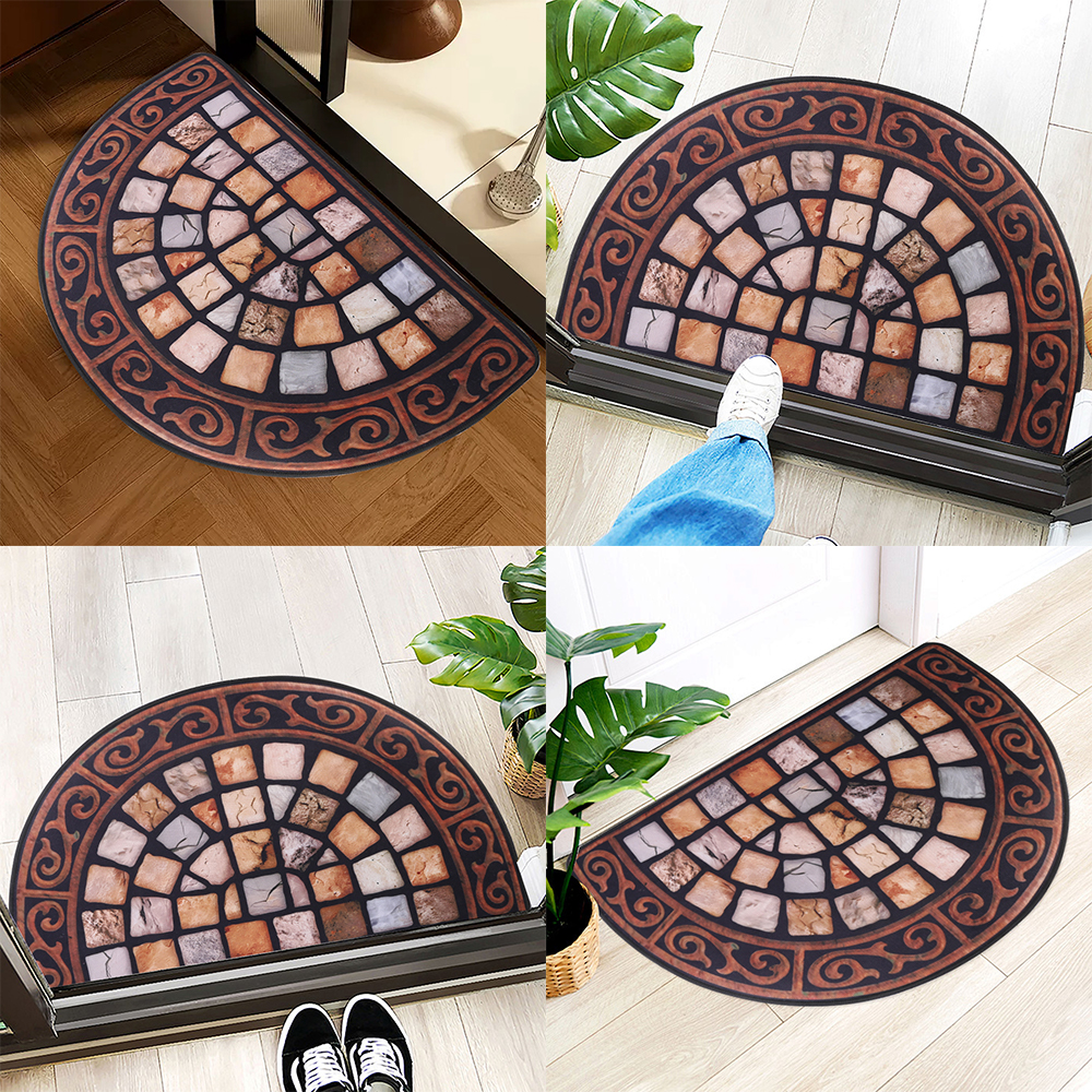 Outdoor Door Mat Slate Effect Half Moon Mat with Anti-slip Rubber Backing