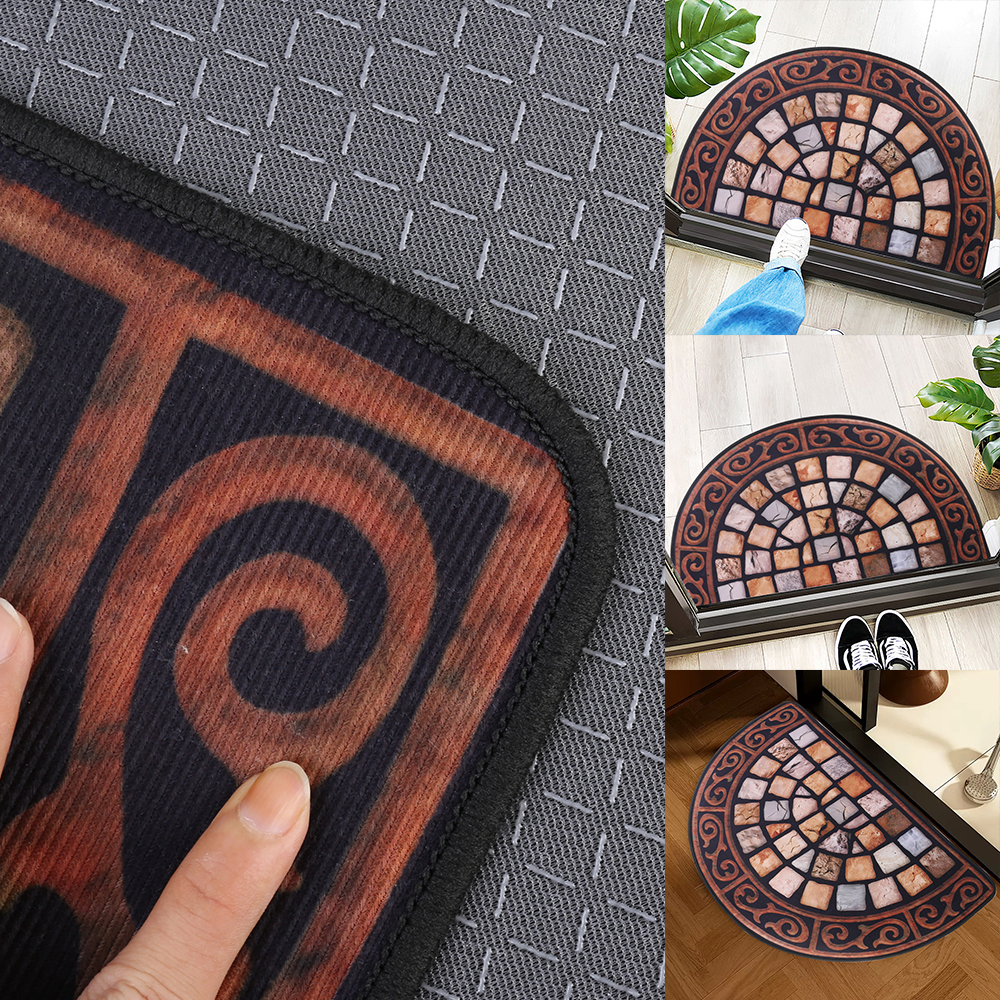 Outdoor Door Mat Slate Effect Half Moon Mat with Anti-slip Rubber Backing
