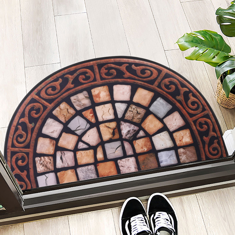 Outdoor Door Mat Slate Effect Half Moon Mat with Anti-slip Rubber Backing