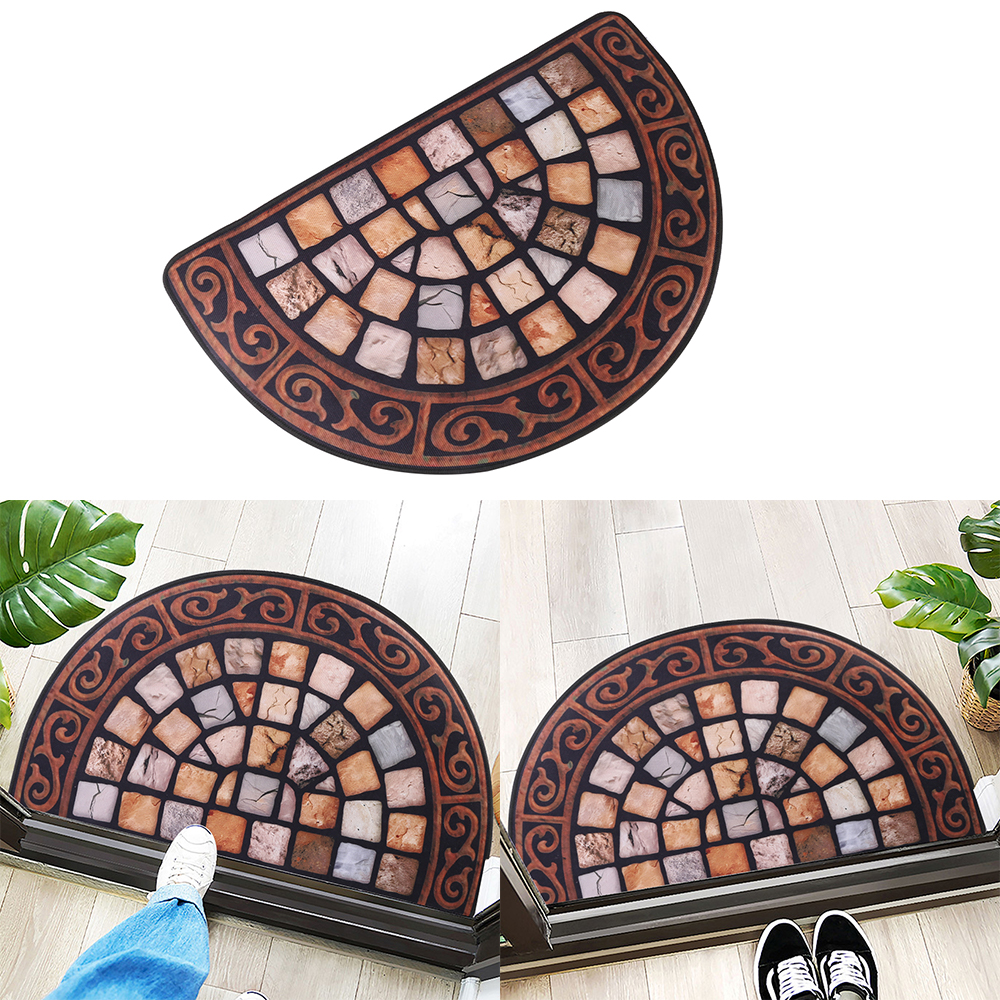 Outdoor Door Mat Slate Effect Half Moon Mat with Anti-slip Rubber Backing