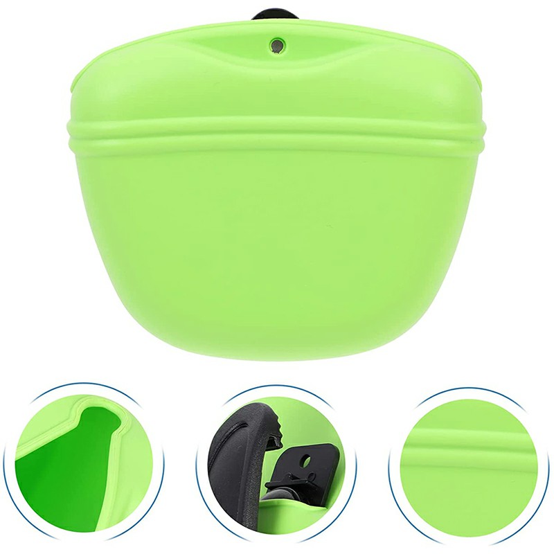 Outdoor Pet Dog Food Treat Snacks Bag Silicone Walking Dog Training Food Pockets Waist Storage Holder - Green
