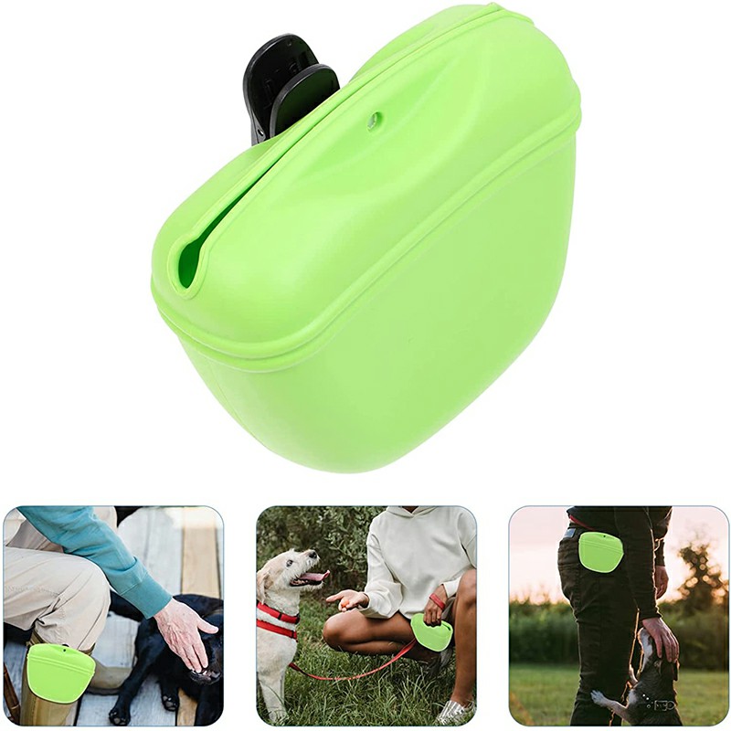Outdoor Pet Dog Food Treat Snacks Bag Silicone Walking Dog Training Food Pockets Waist Storage Holder - Green