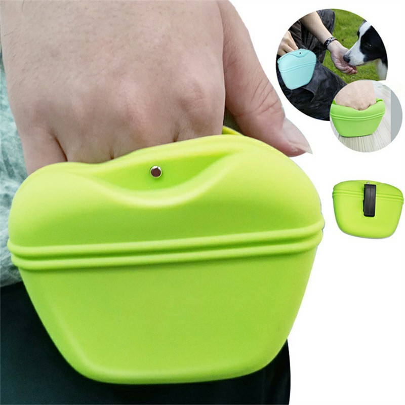 Outdoor Pet Dog Food Treat Snacks Bag Silicone Walking Dog Training Food Pockets Waist Storage Holder - Green