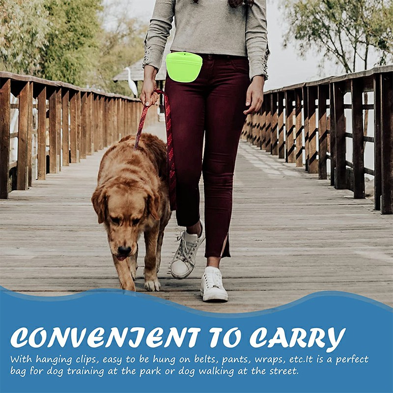 Outdoor Pet Dog Food Treat Snacks Bag Silicone Walking Dog Training Food Pockets Waist Storage Holder - Green