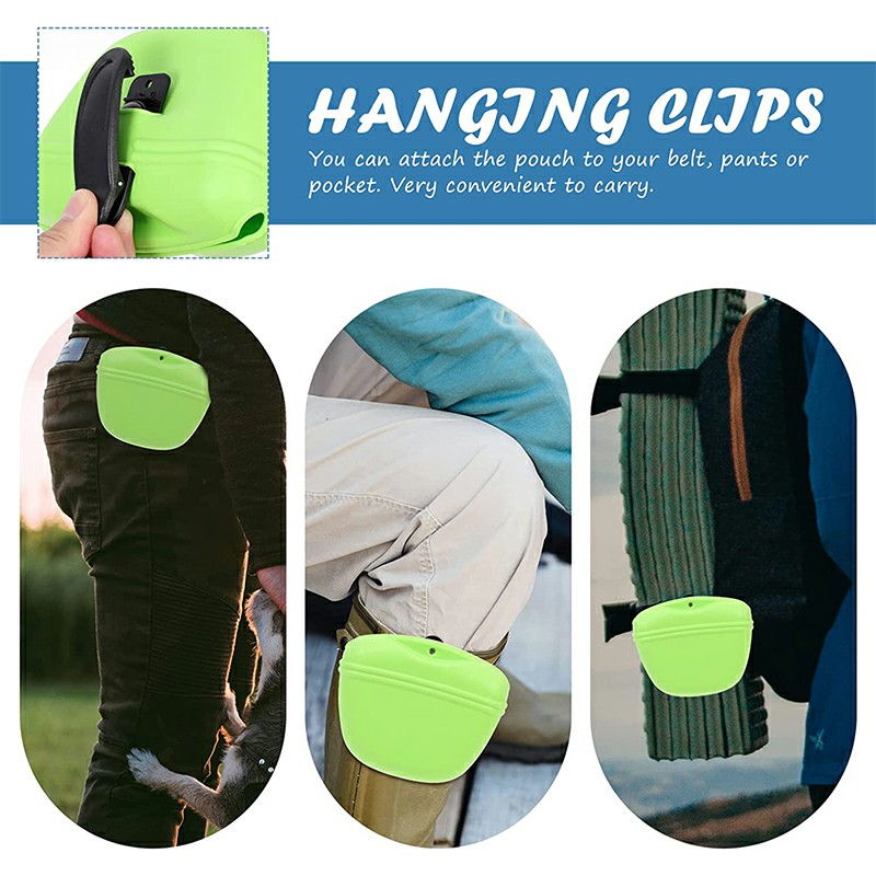 Outdoor Pet Dog Food Treat Snacks Bag Silicone Walking Dog Training Food Pockets Waist Storage Holder - Green