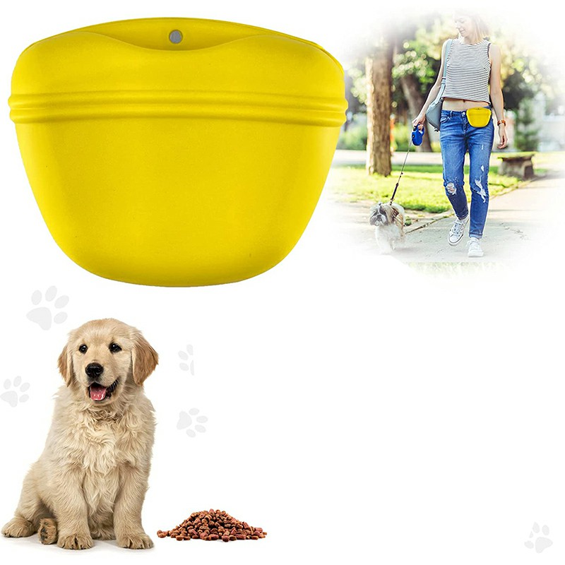 Outdoor Pet Dog Food Treat Snacks Bag Silicone Walking Dog Training Food Pockets Waist Storage Holder - Yellow