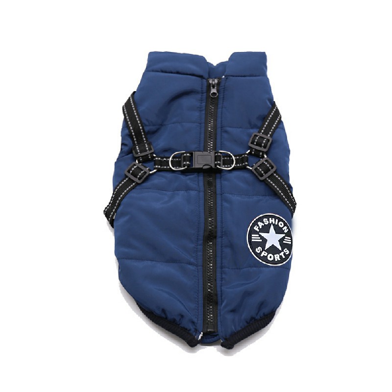 Pet Clothes Autumn Winter Warm Padded Coat Reflective Dog Vest Puppy Jacket with Harness - Blue 4XL
