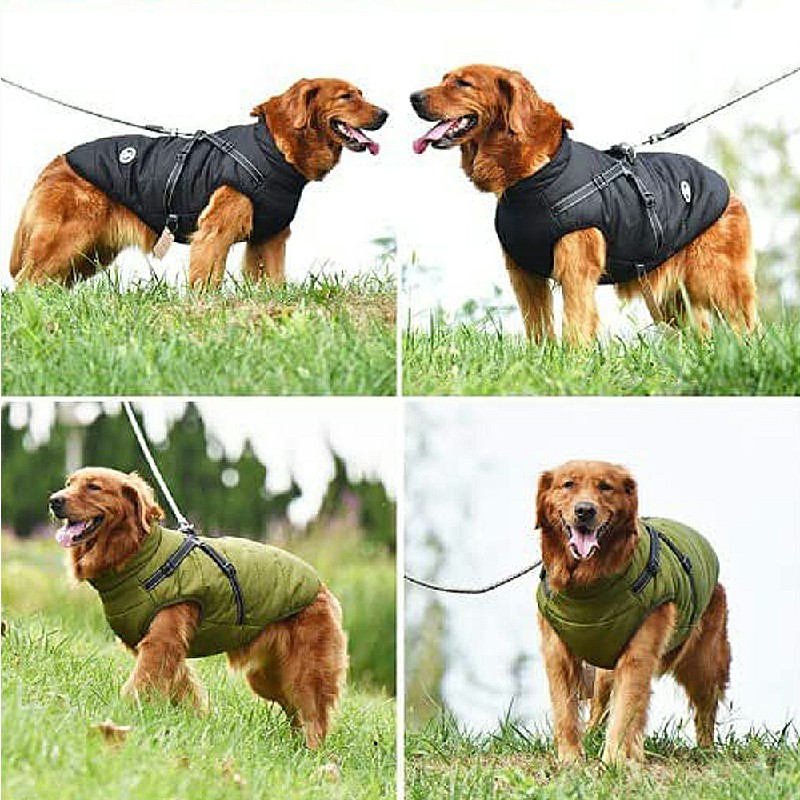 Pet Clothes Autumn Winter Warm Padded Coat Reflective Dog Vest Puppy Jacket with Harness - Blue 4XL