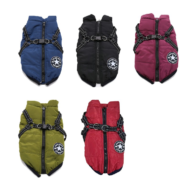 Pet Clothes Autumn Winter Warm Padded Coat Reflective Dog Vest Puppy Jacket with Harness - Blue 4XL