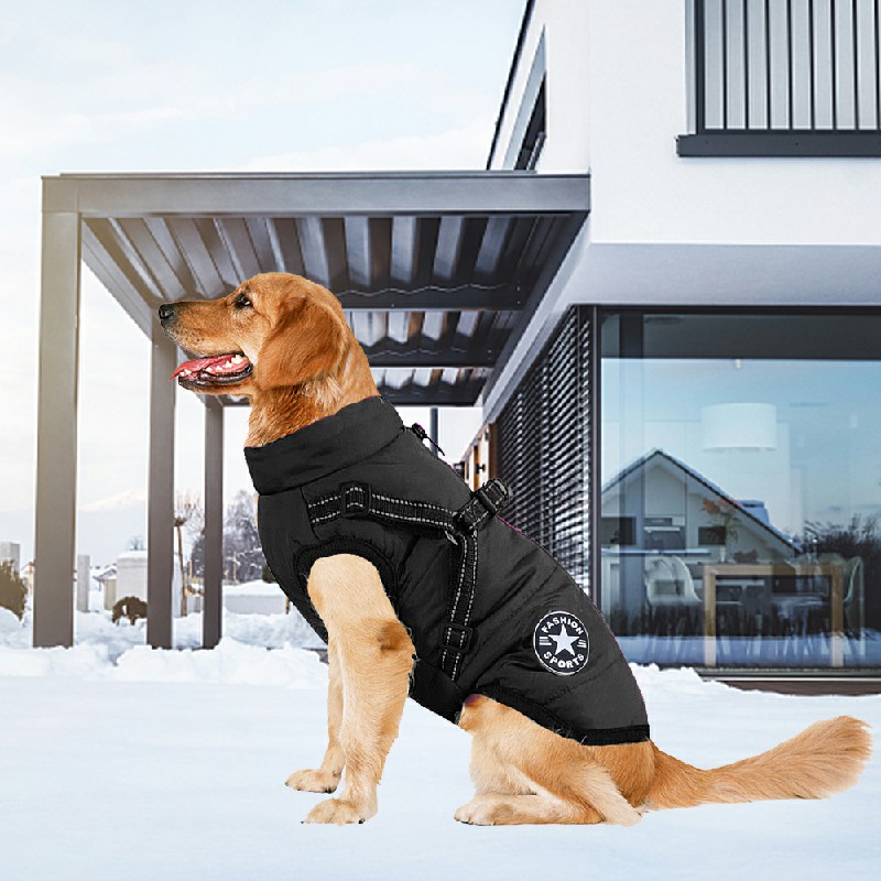 Pet Clothes Autumn Winter Warm Padded Coat Reflective Dog Vest Puppy Jacket with Harness - Blue 4XL