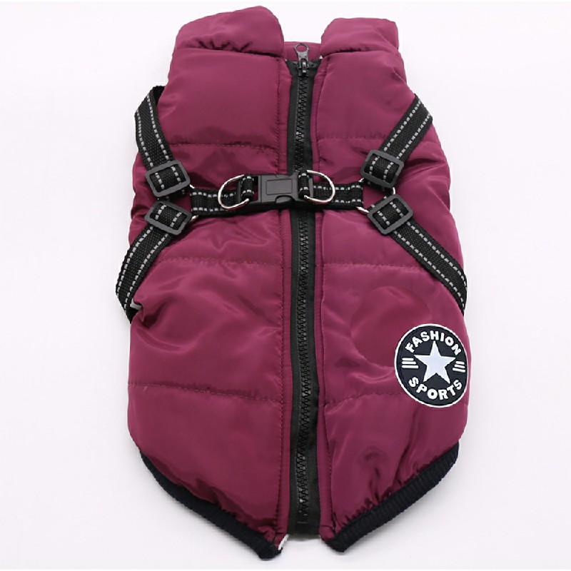 Pet Clothes Autumn Winter Warm Padded Coat Reflective Dog Vest Puppy Jacket with Harness - Purple 4XL