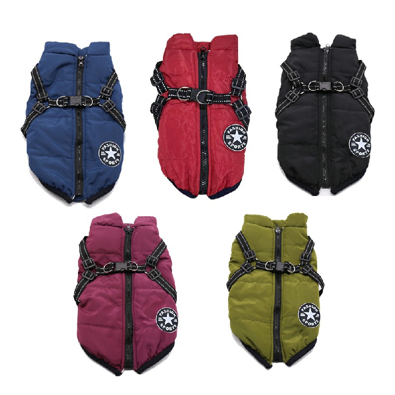 Pet Clothes Autumn Winter Warm Padded Coat Reflective Dog Vest Puppy Jacket with Harness - Purple 4XL