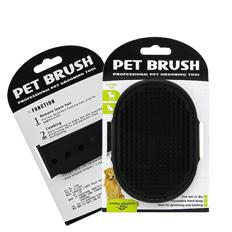 Pet Grooming Brush Cat Dog Detaining Massage Rubber Pad For Long and Short Hair - Black