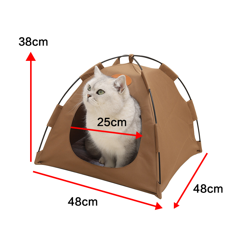 Pet Tent Cat Puppy Play Tent House with Warm Soft Bed Pad - Beige