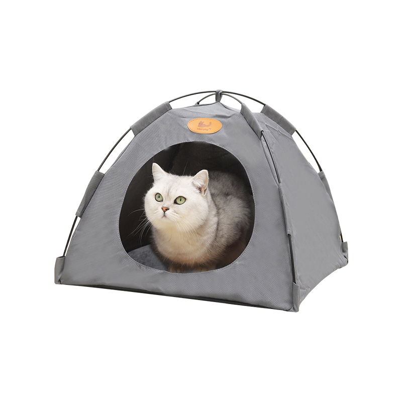 Pet Tent Cat Puppy Play Tent House with Warm Soft Bed Pad - Coffee