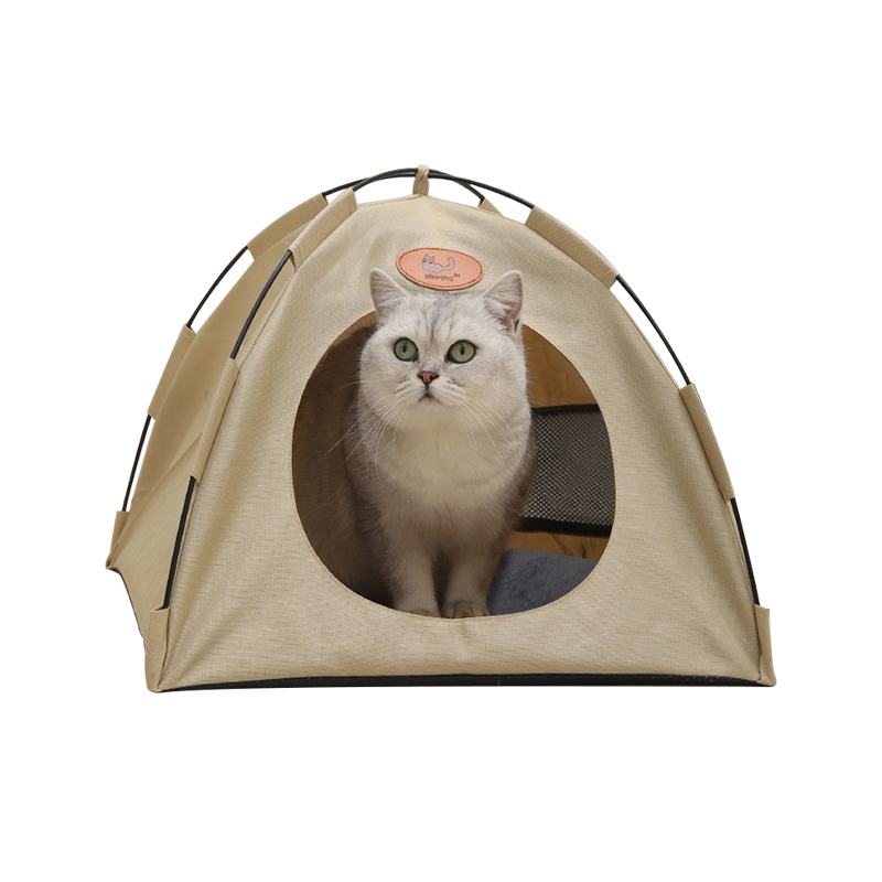 Pet Tent Cat Puppy Play Tent House with Warm Soft Bed Pad - Grey