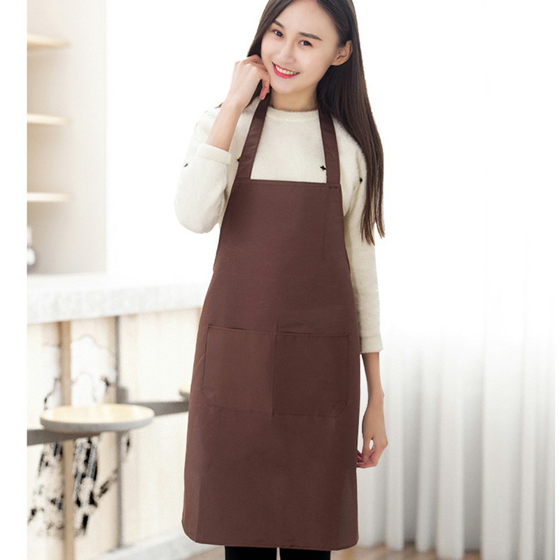 Plain Unisex Cooking Catering Work Apron Tabard with Twin Double Pocket - Brown