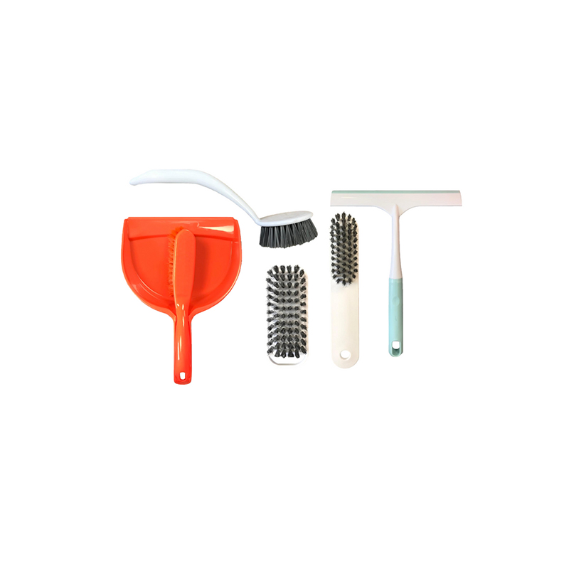 Plastic Cleaning Dustpan and Brush Set of 5 - Random Colour