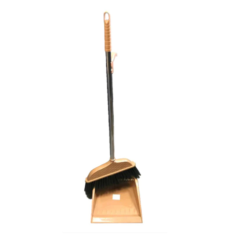 Long Handle Dustpan and Brush Set Plastic Upright Standing Dustpan for Home Room Kitchen Random Colour
