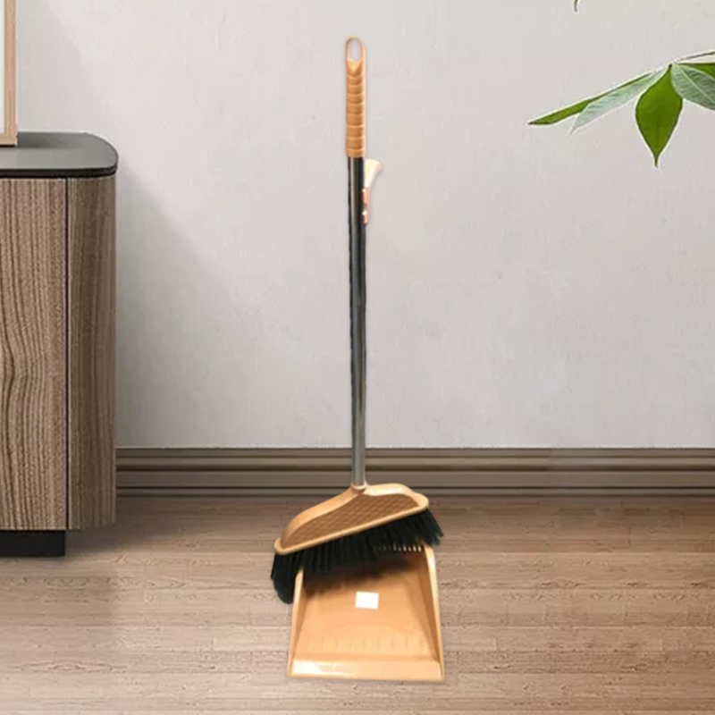 Long Handle Dustpan and Brush Set Plastic Upright Standing Dustpan for Home Room Kitchen Random Colour