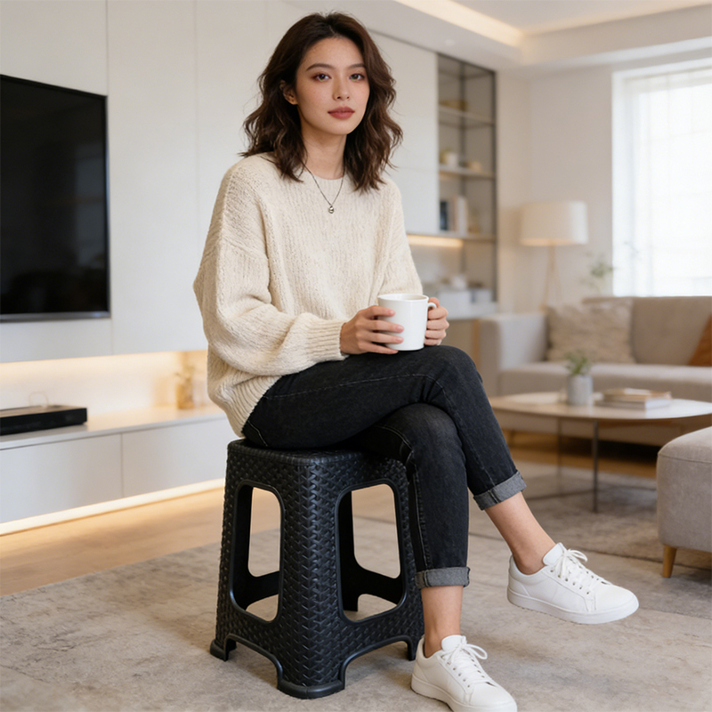 Plastic Rattan Stool Large Modern Minimalist Backless Stools 28 x 28 x 46cm Random Colours