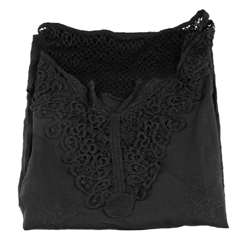 Plus Size Womens V Neck Lace Tops Shirt Ladies Summer Casual Blouse Pullover Tee - Black 3XL