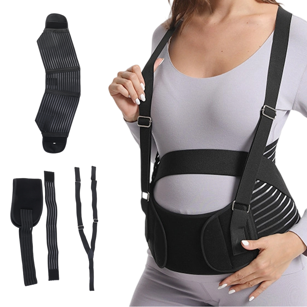 Pregnancy Belt With Shoulder Straps Lumbar Back Support Waist Band, Belly Bump Back Brace - L