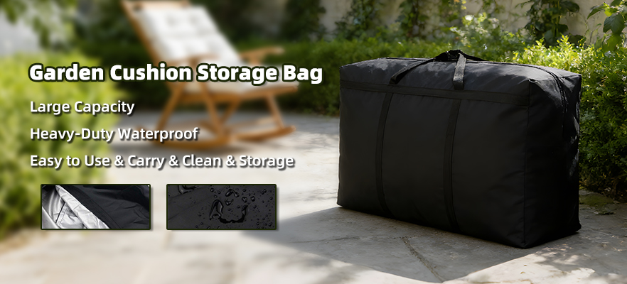 Outdoor Cushion Dustproof Cover Storage Bag Garden Furniture Covers 173x76x51cm - Black