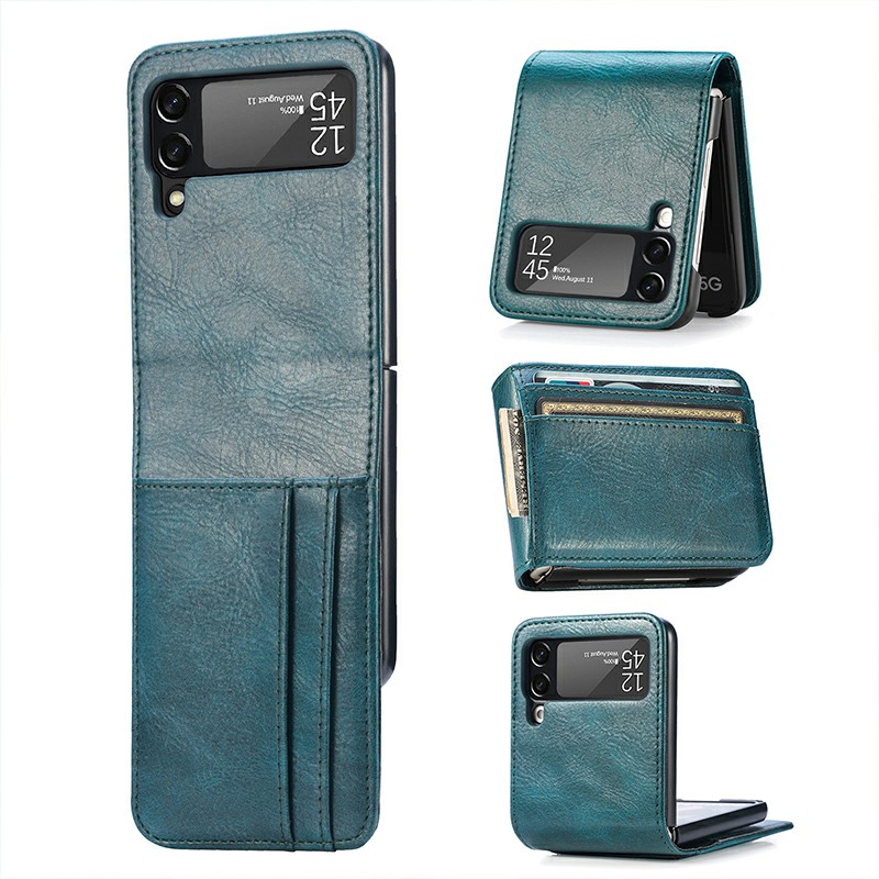 PU Leather Hybrid Hard PC Wallet Flip Case with Card Slots for Samsung Galaxy Z Flip 4 5G - Blue
