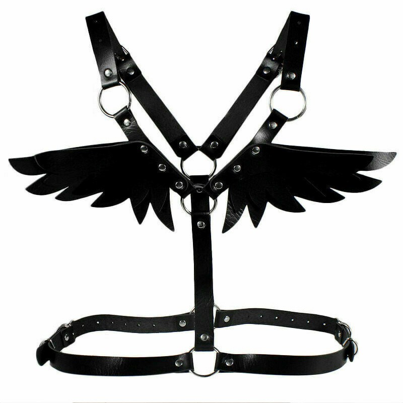 Punk Waist Belt PU Leather Harness Adjustable Angel Wings Body Chest Harness Shoulder Strap