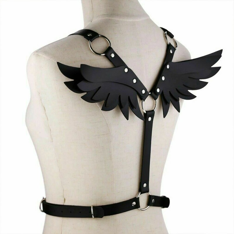 Punk Waist Belt PU Leather Harness Adjustable Angel Wings Body Chest Harness Shoulder Strap