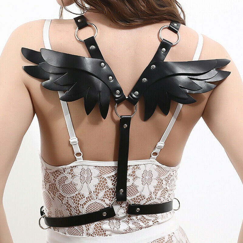 Punk Waist Belt PU Leather Harness Adjustable Angel Wings Body Chest Harness Shoulder Strap