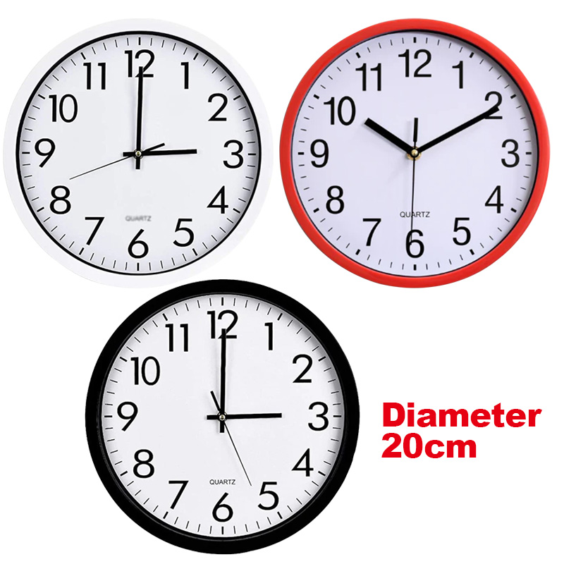 Quartz Basic Wall Clock Round Vintage Analogue Clocks for Home Kitchen Bedroom 20 cm - Red
