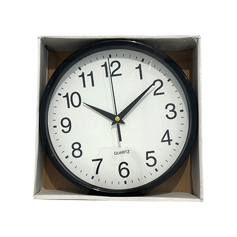 Quartz Basic Wall Clock Round Vintage Analogue Clocks for Home Kitchen Bedroom 24 cm - Black