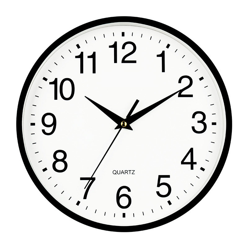 Quartz Basic Wall Clock Round Vintage Analogue Clocks for Home Kitchen Bedroom 24 cm - Black