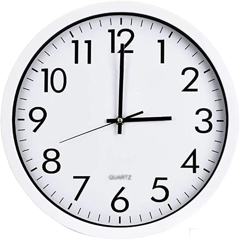 Quartz Basic Wall Clock Round Vintage Analogue Clocks for Home Kitchen Bedroom 24 cm - White