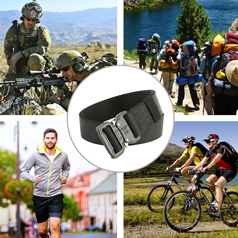 Quick Release Work Belts Tactical Black Men Combat Army Nylon Buckle Waistbelt - Black