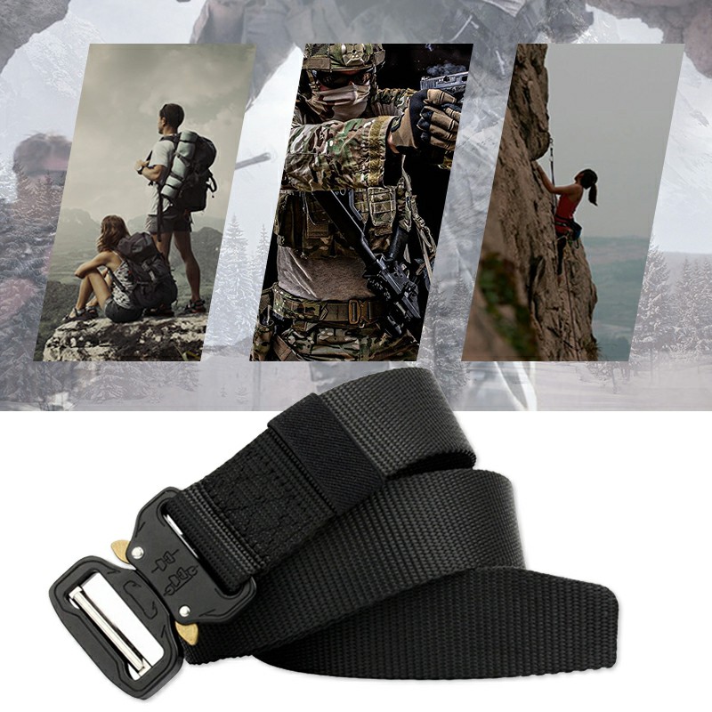 Quick Release Work Belts Tactical Black Men Combat Army Nylon Buckle Waistbelt - Black