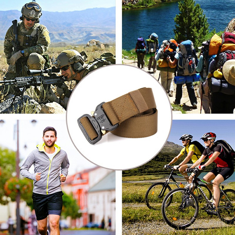 Quick Release Work Belts Tactical Black Men Combat Army Nylon Buckle Waistbelt - Khaki