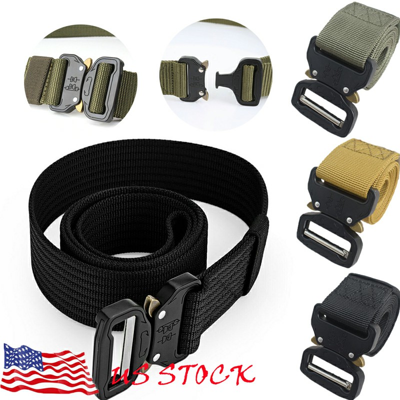 Quick Release Work Belts Tactical Black Men Combat Army Nylon Buckle Waistbelt - Khaki