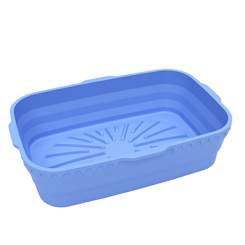 Rectangle Microwavable Air Fryer Silicone Pot Baking Basket Oven Non Stick Reusable Liners - Blue