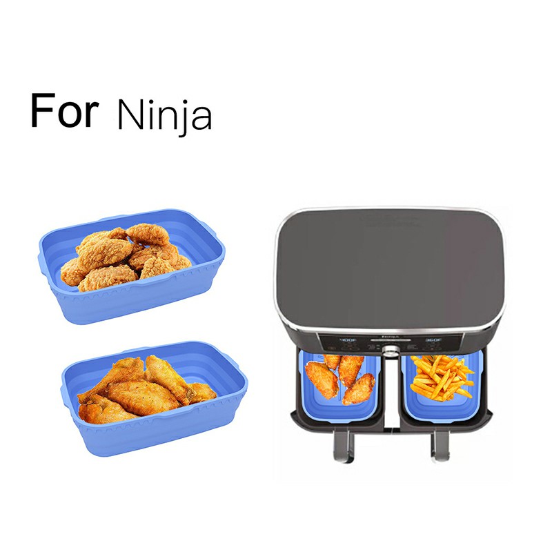 Rectangle Microwavable Air Fryer Silicone Pot Baking Basket Oven Non Stick Reusable Liners - Blue