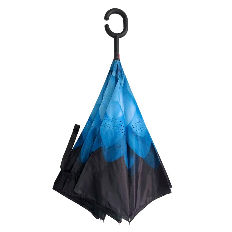 Reverse Inverted Double Layer Umbrella with C Handle Assorted Designs - 80cm