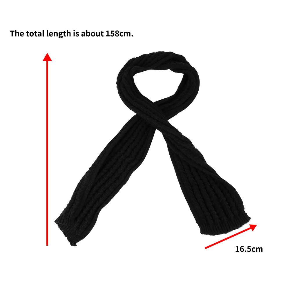 Scarf Women Winter Versatile Solid Color Thickened Woolen Knitted Scarf - Black