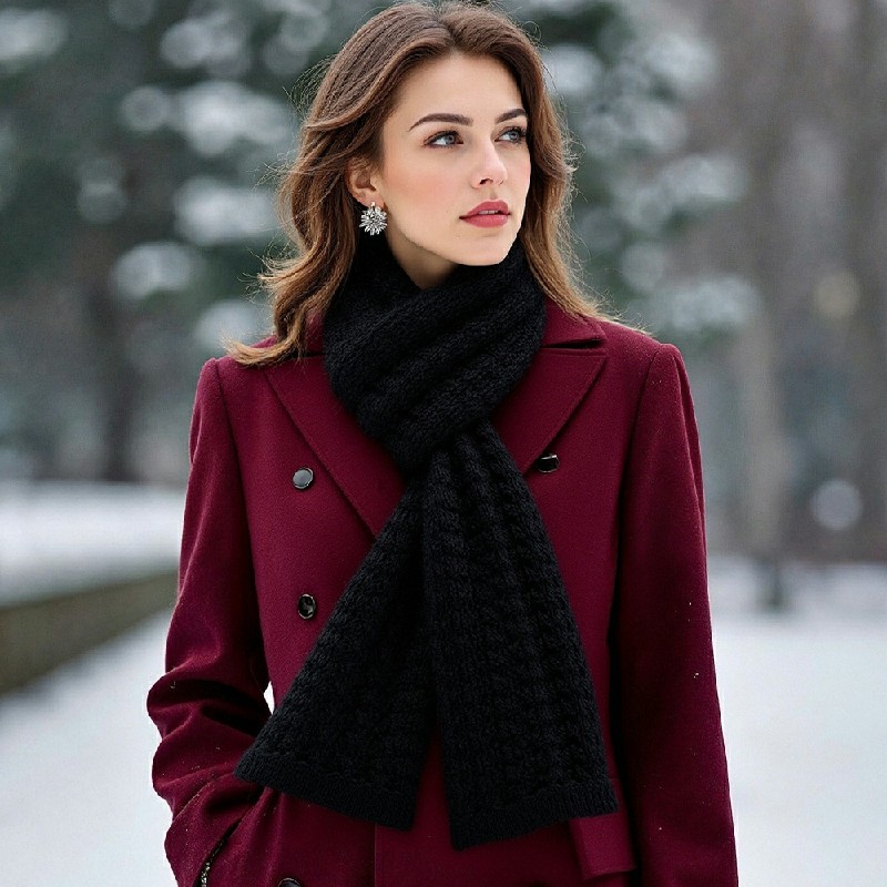 Scarf Women Winter Versatile Solid Color Thickened Woolen Knitted Scarf - White